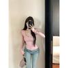 Kumikumi Gyaru Style Solid Sexy Temperament V-neck Long sleeves Shirt Women clothes Autumn Slim fit Slimming Versatile Top