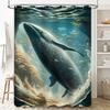 Whale Print Shower Curtain Waterproof Fabric Home Decor Bath Shower Cura Duvet Cover Underwater World Ocean Marine Life Artistic