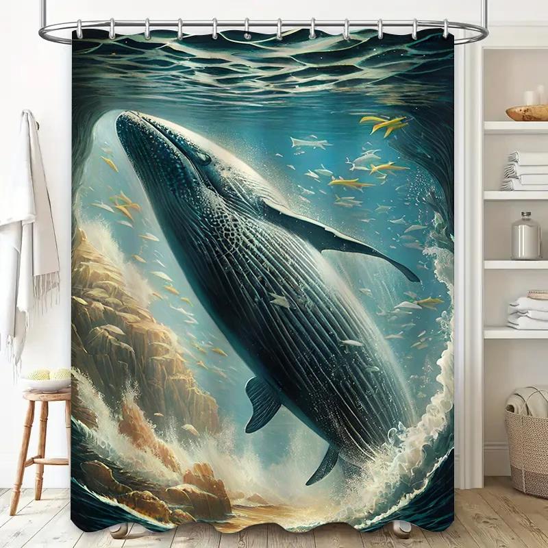 Whale Print Shower Curtain Waterproof Fabric Home Decor Bath Shower Cura Duvet Cover Underwater World Ocean Marine Life Artistic