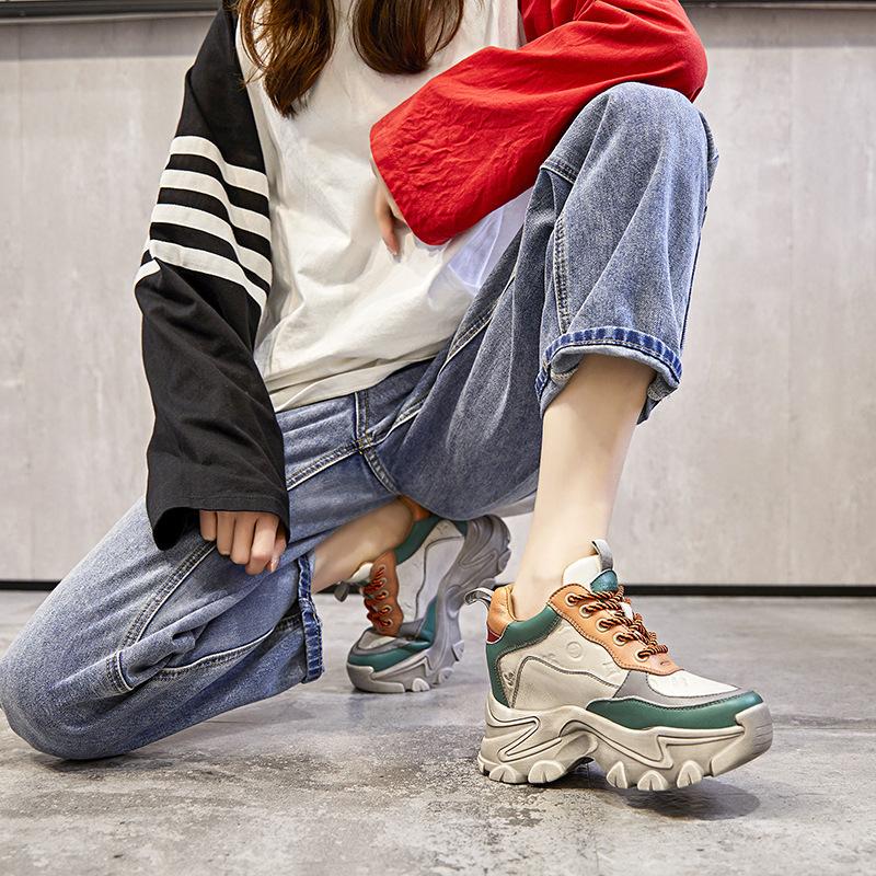Styl etniczny wewnętrzne podwyższenie wysokości buty typu "dad shoes" nowe małe buty sportowe i rekreacyjne gruba podeszwa M