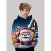 Funny 3D Santa Claus Christmas Print Hoodie for Boys with Christmas Pattern Sweatshirt, Kids Fashion Cute Sweatshirt, Winter Hooded Clothing