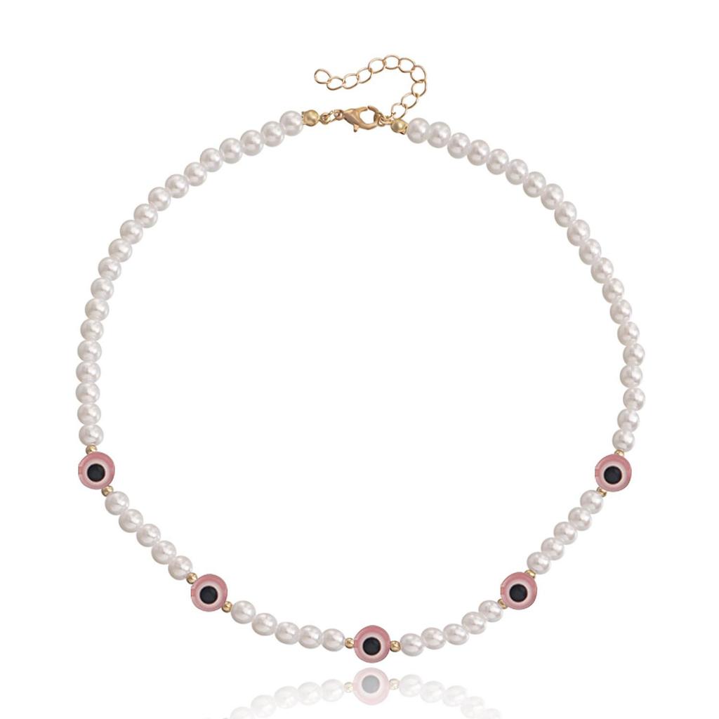 Europe, America, simple acrylic devil's eye splicing collarbone chain, retro imitation pearl beaded necklace