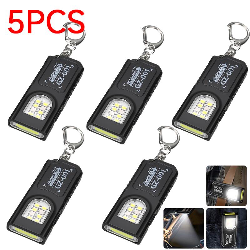 Powerful Mini COB LED Keychain Flashlight USB Rechargeable Hanging Work Light Waterproof Keyring Camping Walking Pocket Lamp