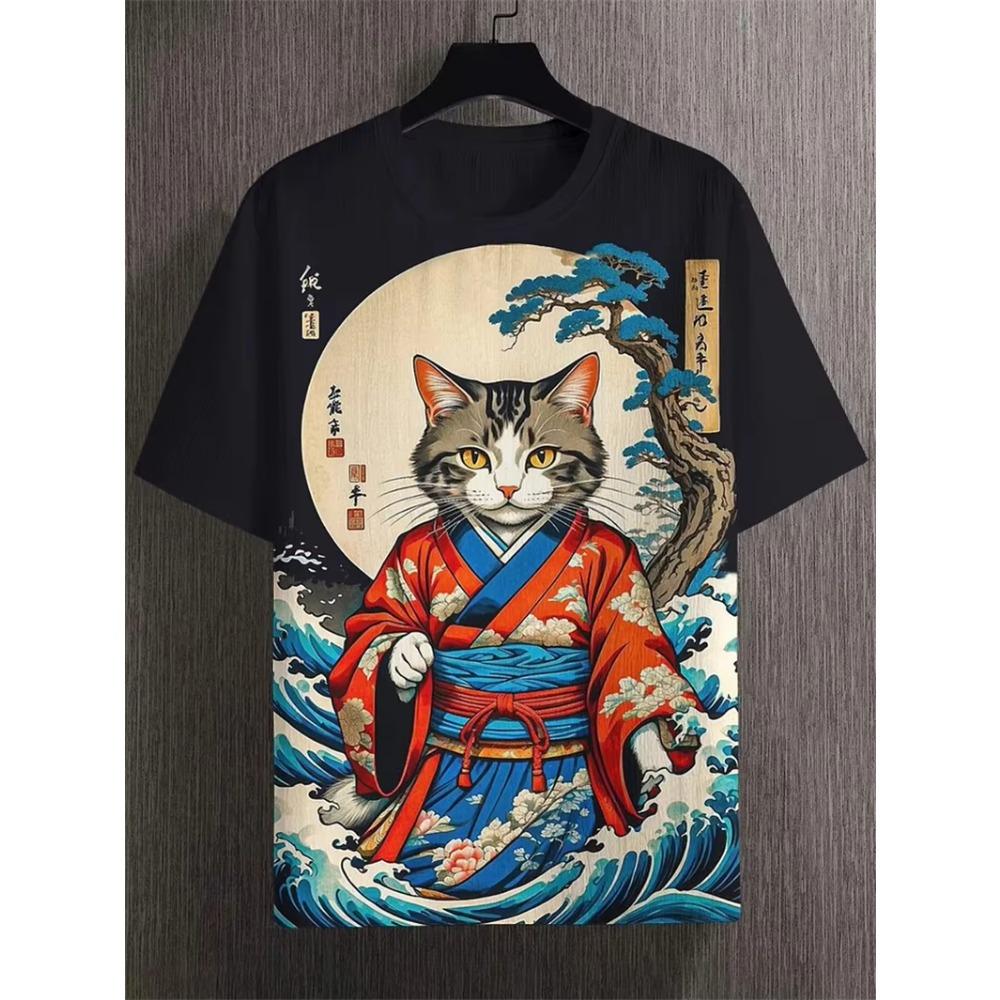 T-shirt Nouveau Style Japonais Encre Samouraï Impression 3D T-shirt Hommes Femmes Mode Hip Hop Manches Courtes Hauts T-shirts Vêtements Hommes