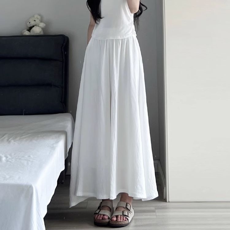Ice Silk Skirts and Pants Anti Glare Women's Thin Pleated A-line Satin Skirt High Waisted Drape Wide Leg Pants Skirt Summer