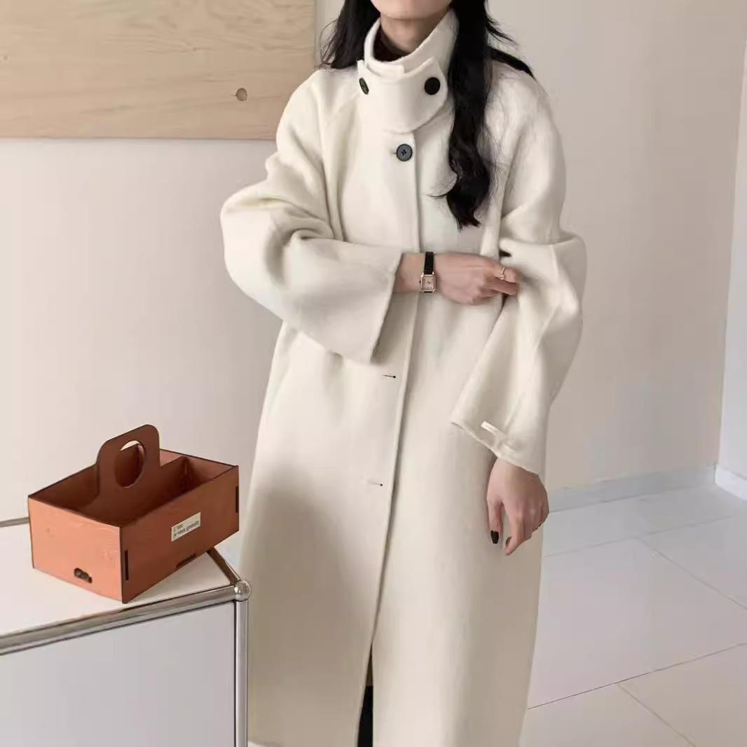 

Нове осінньо-зимове двостороннє вовняне пальто Довге вільне повсякденне вовняне пальто в корейському стилі M