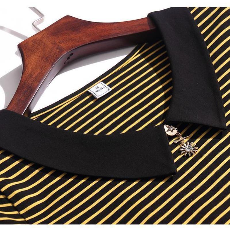 Jaro podzim nové pruhované tričko dámské s dlouhým rukávem korejská košile s volným límcem pro panenky, top M-5XL