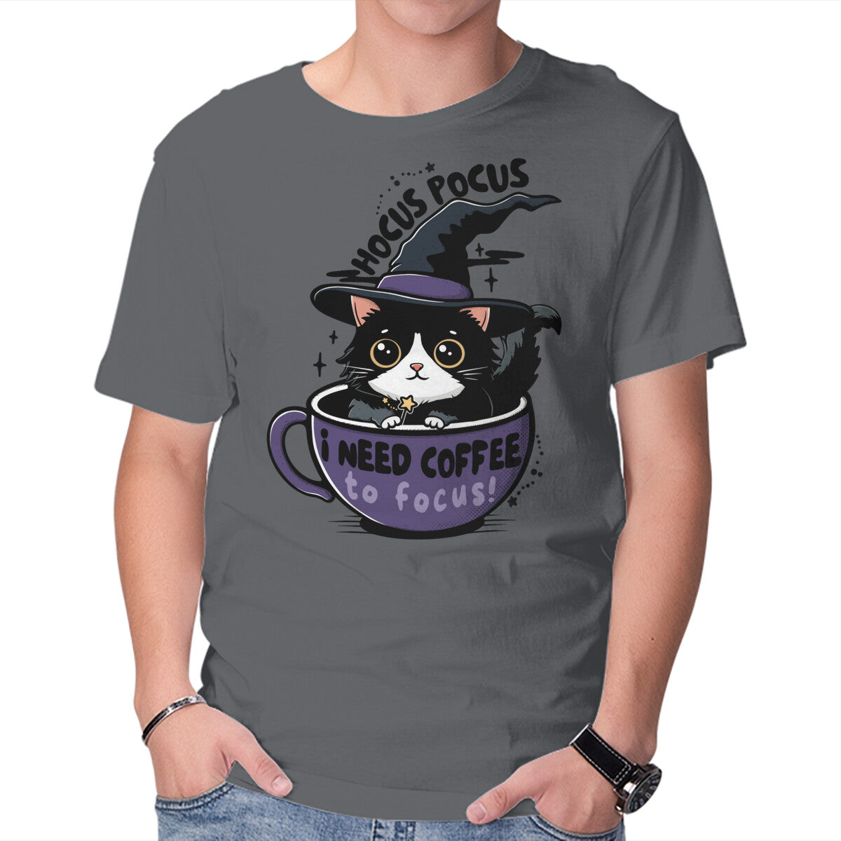 Unisex Crew Neck T-Shirt I Need Coffee To Focus Graphic Short Sleeve Casual Tee XXXXL