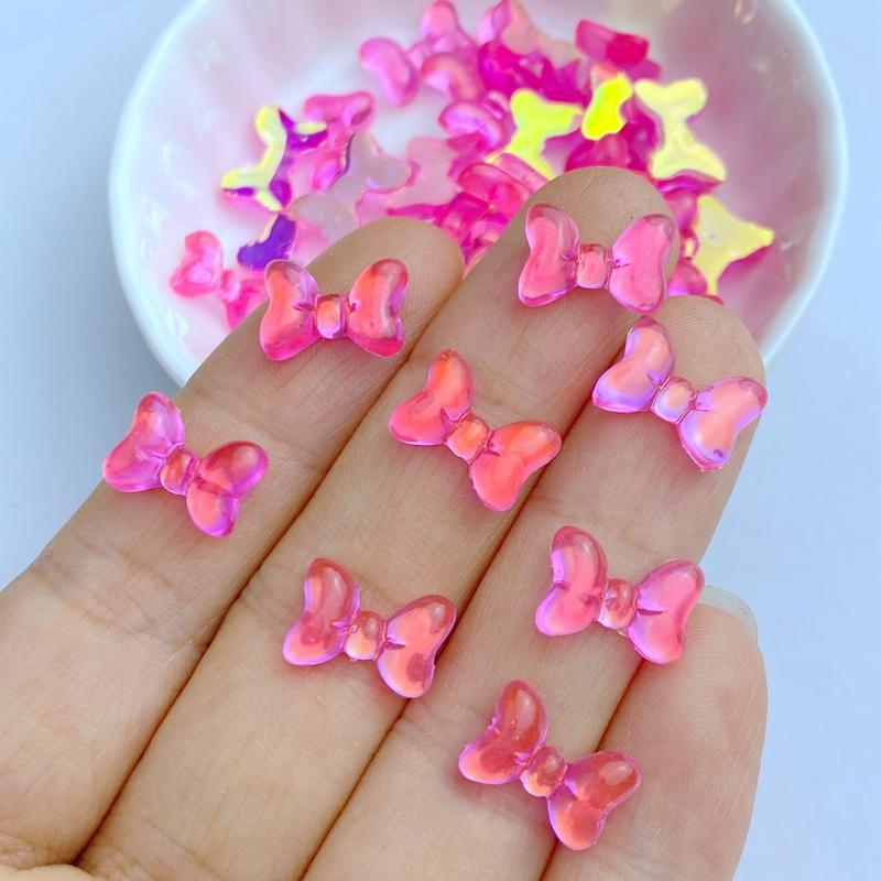 

50Pcs New Cute Resin Mini 8*12mm Colorful Bow Series Flat Back Manicure Parts Embellishments For Hair Bows Accessories