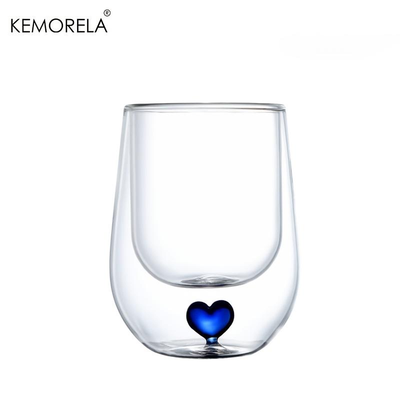 

KEMORELA 1/2PCS Double-Layer Glass Cup With Love Heart At The Bottom Transparent Coffee Milk Heat-Resistant Anti-Scalding Cup 301-400ml