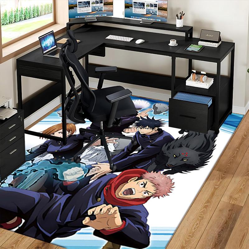1 Stück Anime Cartoon Design Jujutsu Kaisen Charaktere Bürostuhlmatte Rutschfester Teppich Geeignet für Heimdekoration Wohnzimmer Schlafzimmer Spielzimmer Festival Geschenk