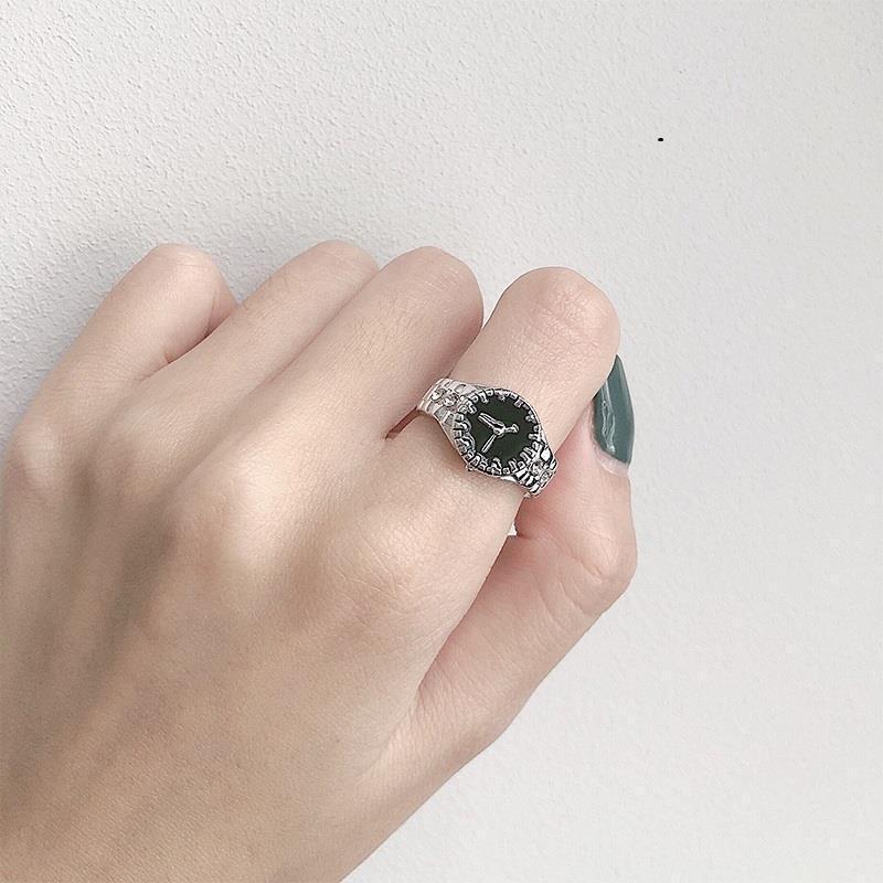 Adjustable Open Ring With Crystal-Embellished Watch Design Women Men Vintage Style Finger
