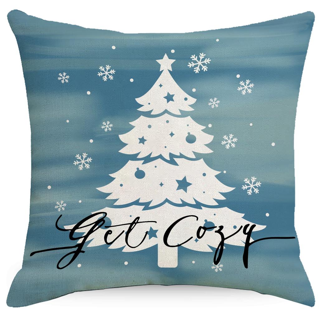 New Blue Snowflake Christmas Pillowcase Linen Print Pillowcase Festive Room Sofa Decoration Cushion Cover
