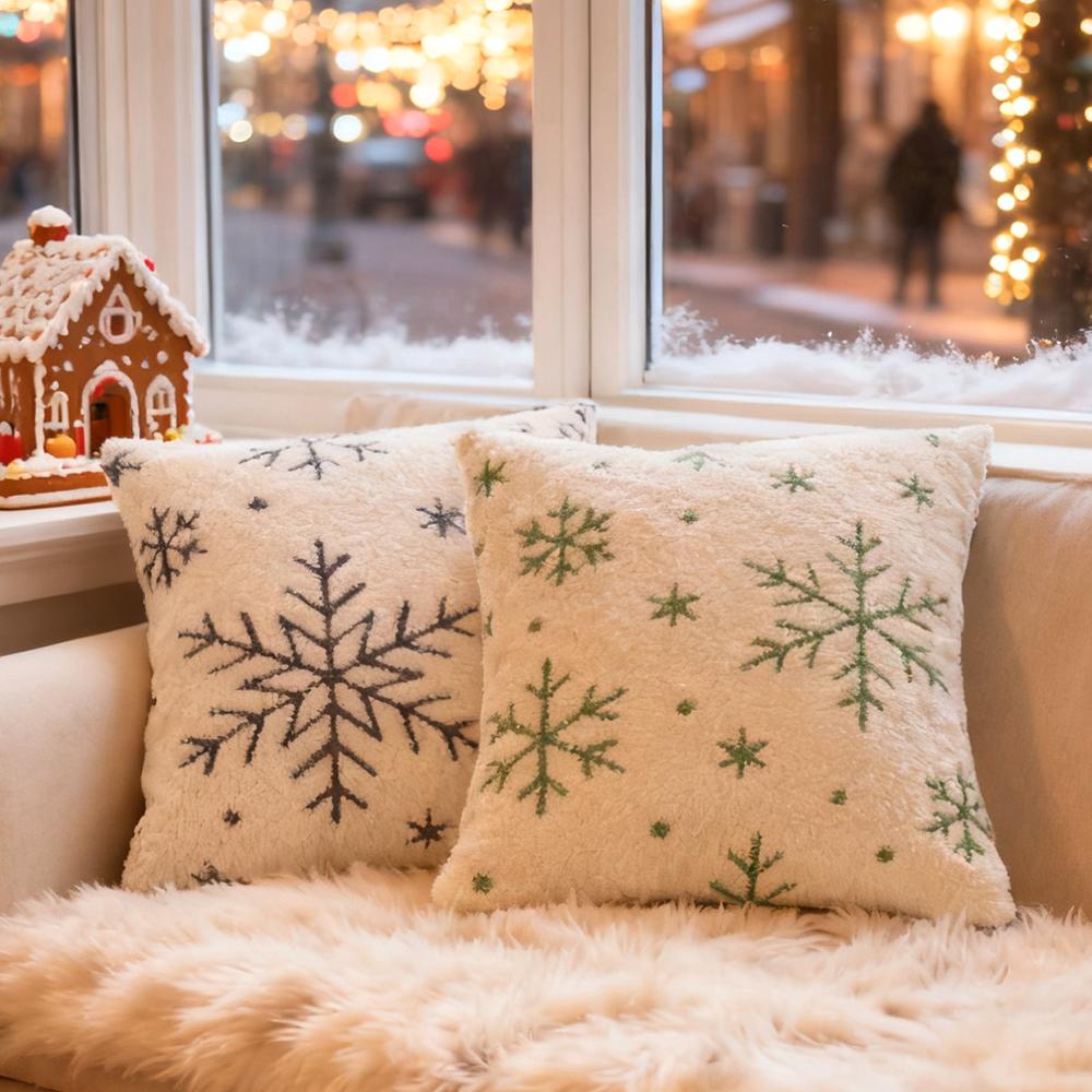 BUYNOW 1PC Plush Snowflake Jacquard Cushion Cover Christmas-themed Soft Minimalist Living Room Sofa Cushion Cover Home Bed Decor