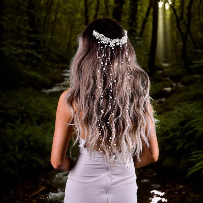 Elegancki Grzebień do Włosów z Perłami dla Panny Młodej Frędzle Koraliki Ślubne Akcesoria do Włosów Biżuteria Damska Wianek do Włosów Długa Opaska Opaski do Włosów