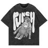 100% Cotton Vintage Washed Monkey Punch Graphic T‑Shirt Fashion Unisex Men Baby Monkey Holding Plush Toy Streetwear Casual Tops