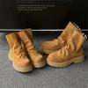 Women's shoes temperament elastic thin boots stacking boots round head short boots thick sole-J