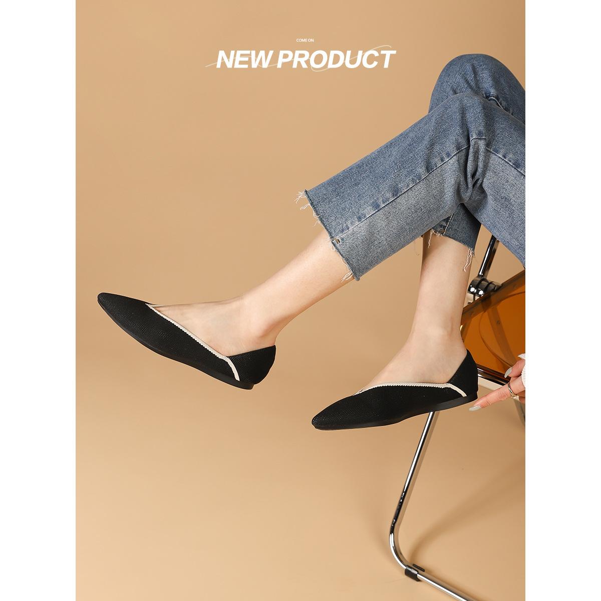 Весна и лето остроносые трикотажные туфли с неглубоким горлом повседневные туфли — фото 7