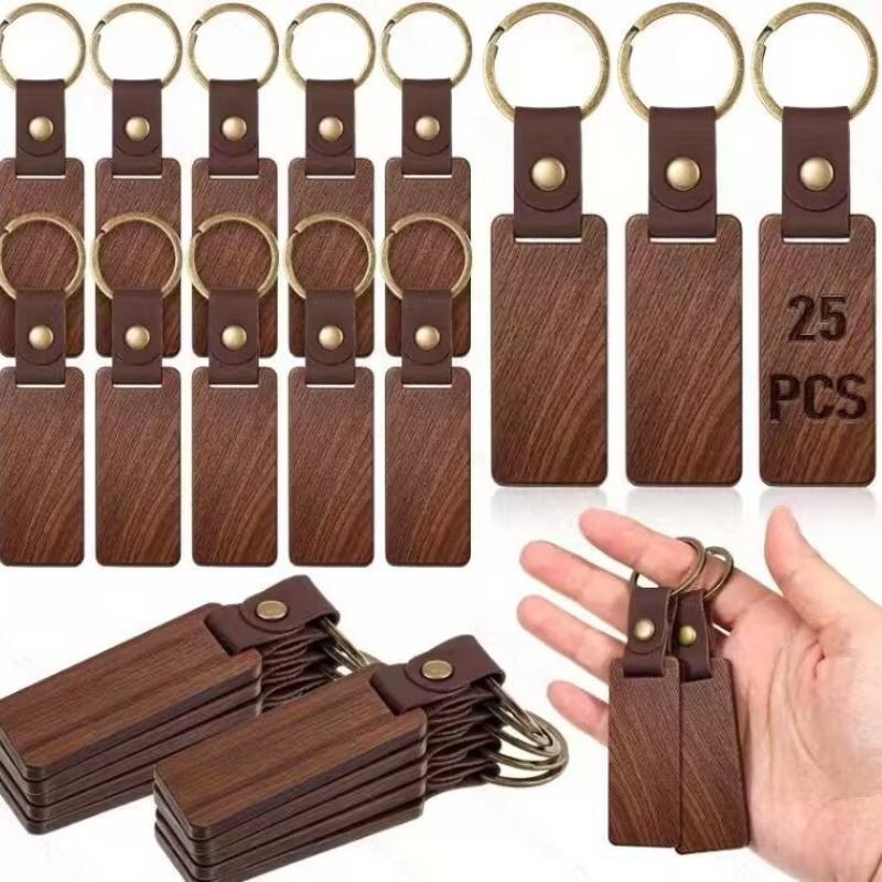 Wooden Keychain Blanks Rectangle Wood Keychain Blanks With Leather Strap Engraving Blanks Key Chain