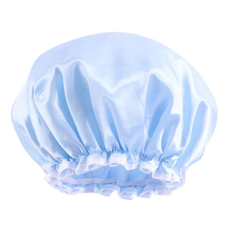 Large Lace Satin Anti-fume Cap PE Lined Waterproof Shower Cap Beauty Home Cap