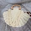 Casual Shell Shape Crochet Woven Bag Large Capacity Boho Wooden Handle Shoulder Bag Handmade Solid Color Underarm Bag Beach