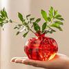 Glass Flower Vase Pomegranate Shaped Red Glass Vase Hydroponics Planter for Tabletop Home Decor Plant Containers