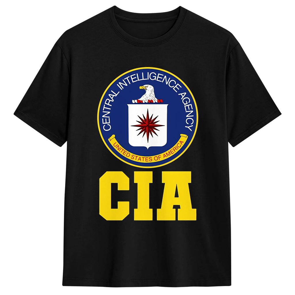 Maglietta in Cotone 100% CIA Central Intelligence Agency da Uomo Estate Y2K Magliette Casual Girocollo Maglie Design Oversize