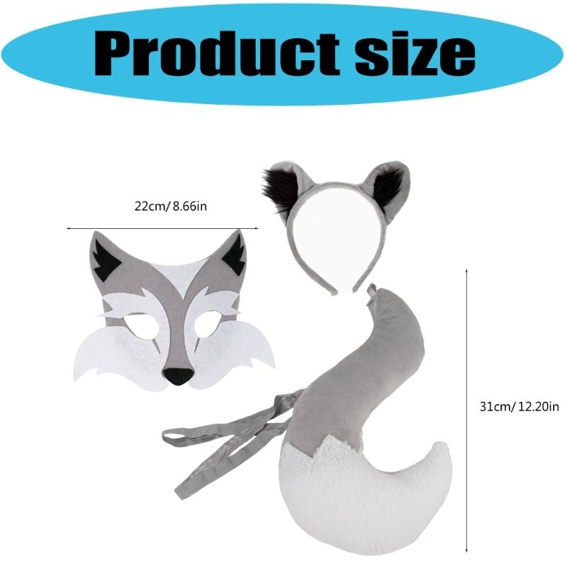 Foxes Wolf Costume Set Ears Tail Wolf Mask Animal Fancy Costume Kit Accessories Kids Adults Halloween Cosplays Props