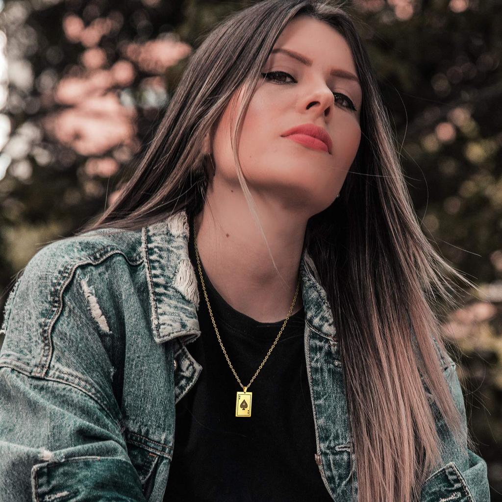 Oidea Playing Card Necklace Pendant Dog Large Stainless Steel Playing Card Spade White Gold Men's Tag, Accessory, Rock, Gothic, Cosplay, Boyfriend,