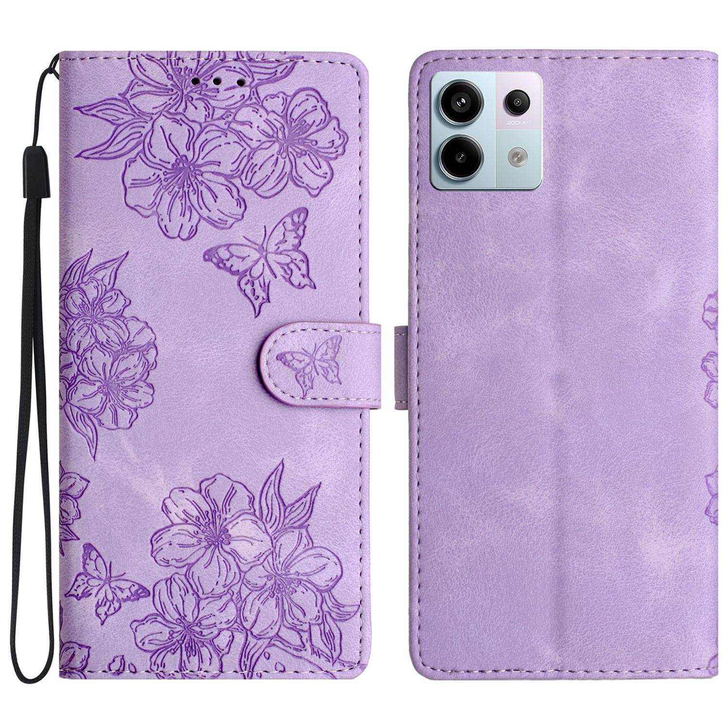 

Для Xiaomi Redmi Note 13 Pro 5G/Poco X6 5G Чехол Кожаный чехол для телефона с оттиском бабочки и цветка Purple