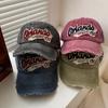 Vintage Vintage Baseball Cap with Washed Holes, Denim Wide Brim, Duckbill Cap, Face Enhancing Small Hat