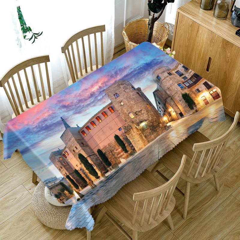 Thicken Cotton Tablecloth Red Castle Pattern Rectangular Round Table Cloth For Wedding Picnic Party