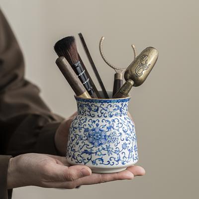 Ru Kiln Twisted Branch Lotus Tea Ceremony Six Gentlemen Set Tea High-grade Ceramic Storage Tube Tea Ceremony Zero with Tea Clip Tea Spoon