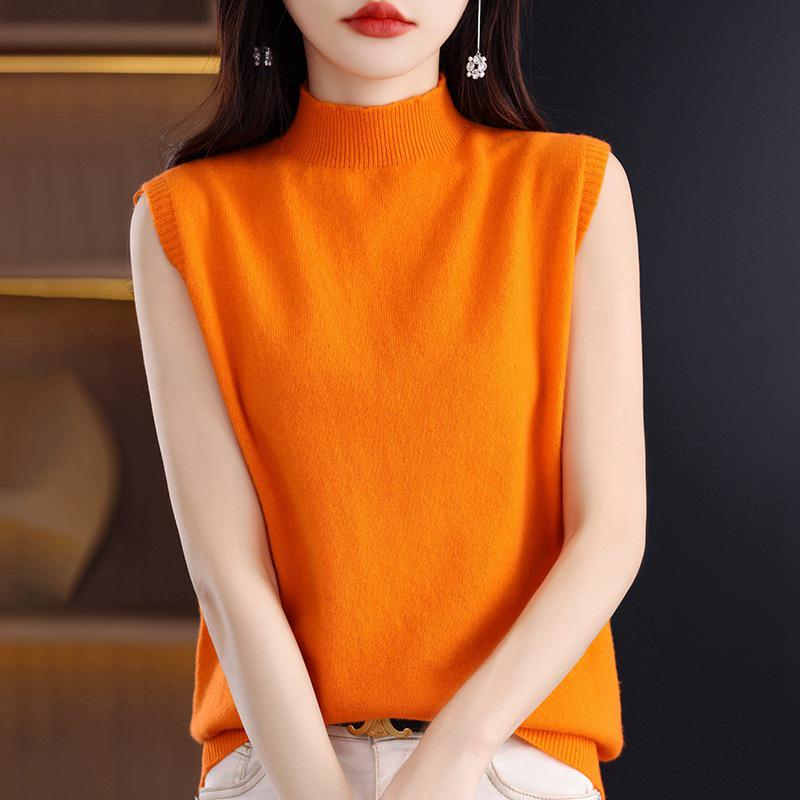 Cross-Border Sleeveless Half-High Collar Women's Slim Knit Camisole - Summer Style Pullover