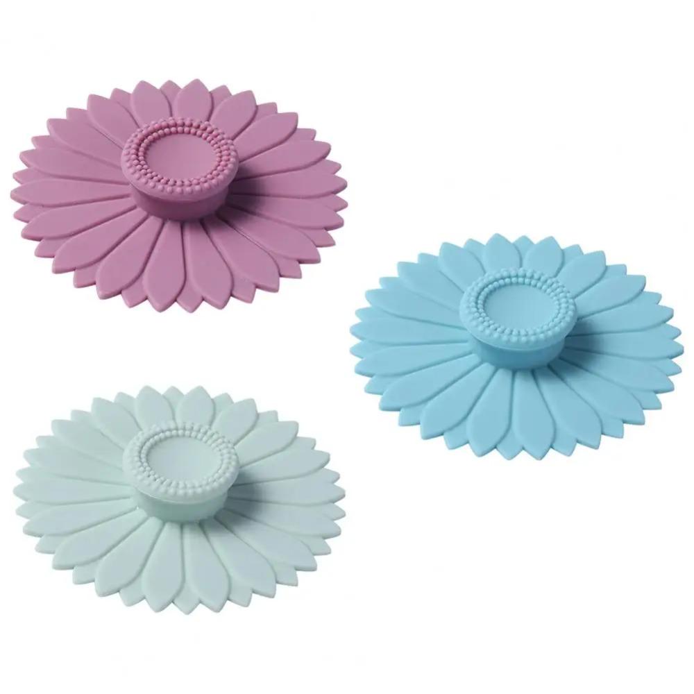 with Handle Cup Cover Sealed Coffee Mug Lids Reusable Sunflower Silicone Cup Lid  Glass