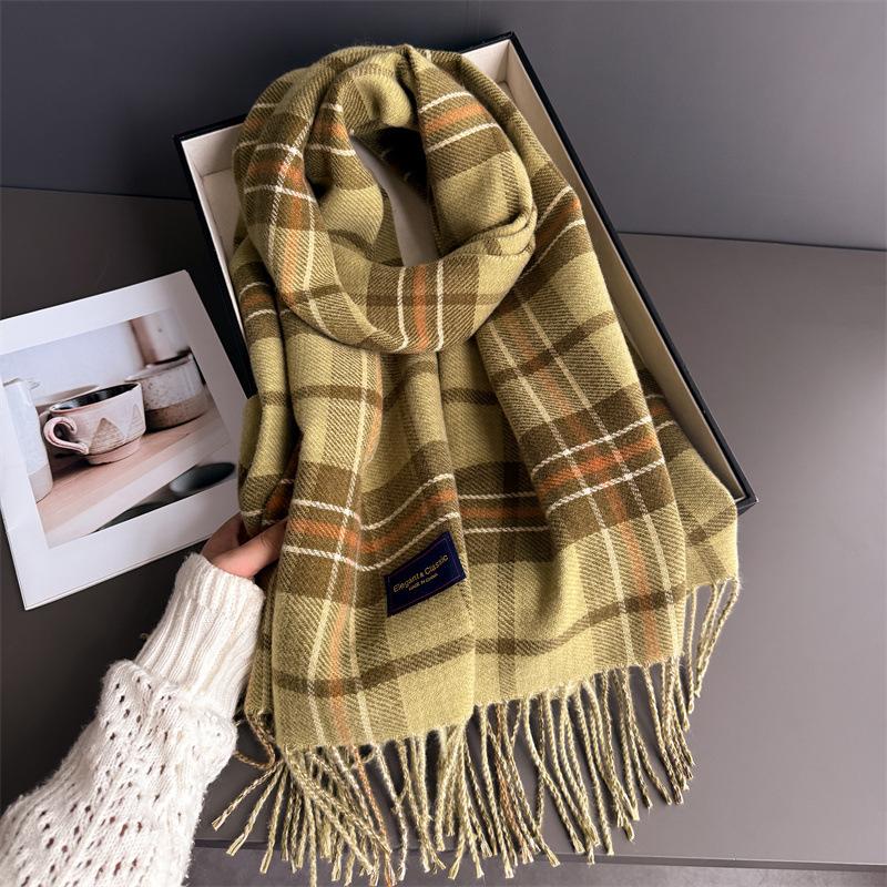 Classic British Style Autumn And Winter Plaid Warm Scarf Women'S Shawl Versatile Commuter Fringed Fine Sand Imitation Cashmere Scarf
