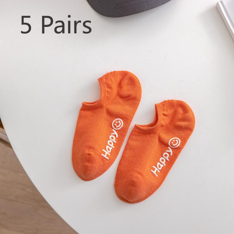 5 Paia di Calzini da Donna Primavera Estate Colore Unico Basso Silicone Antiscivolo Colore Caramella Invisibili