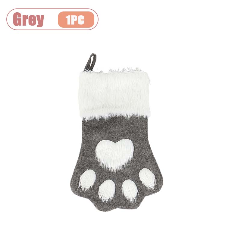 Christmas Tree Hanging Stockings Dog Paw Design Plush Long Hair Xmas Stocking Holiday Gift Bag Decoration Party Ornament