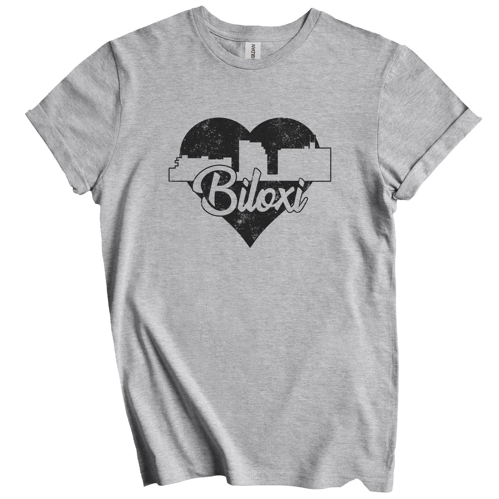 Retro Biloxi Mississippi Skyline Heart Distressed T-Shirt 2XL