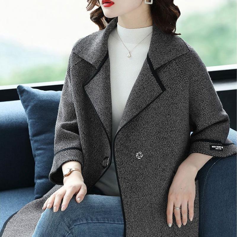 Spring Autumn Middle Age Coat Women Fashion Korean Slim Casual Woolen Coats Overcoats Female Outerwear