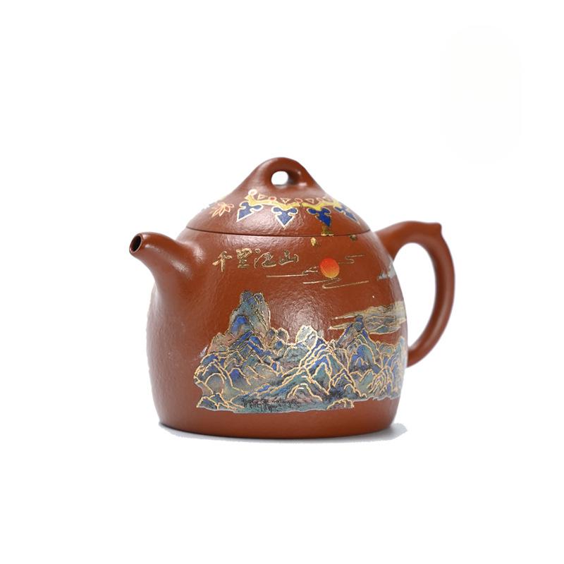

200ml Yixing Purple Clay Teapot Famous Handmade Colored Drawing Qin Quan Pot Raw Ore Dahongpao Mud Tea Maker Kettle Zisha Teaset