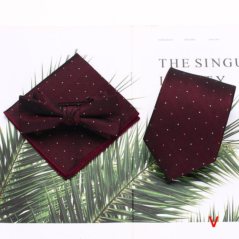 Men'S Tie Set, Polyester Striped Tie, Bow Tie Square Scarf Three-Piece Set, Suit Accessories.