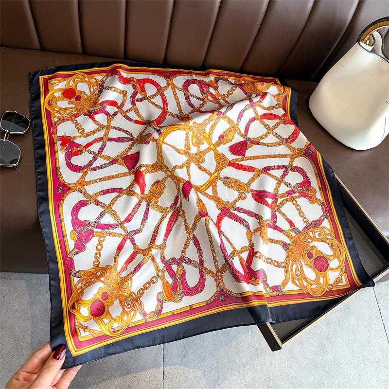 Luxury Vintage Printed Silk Like Square Scarf For Women 66*70cm