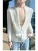 Women's High-End Slim Fit Wool Cardigan Sweater with Scarf Collar