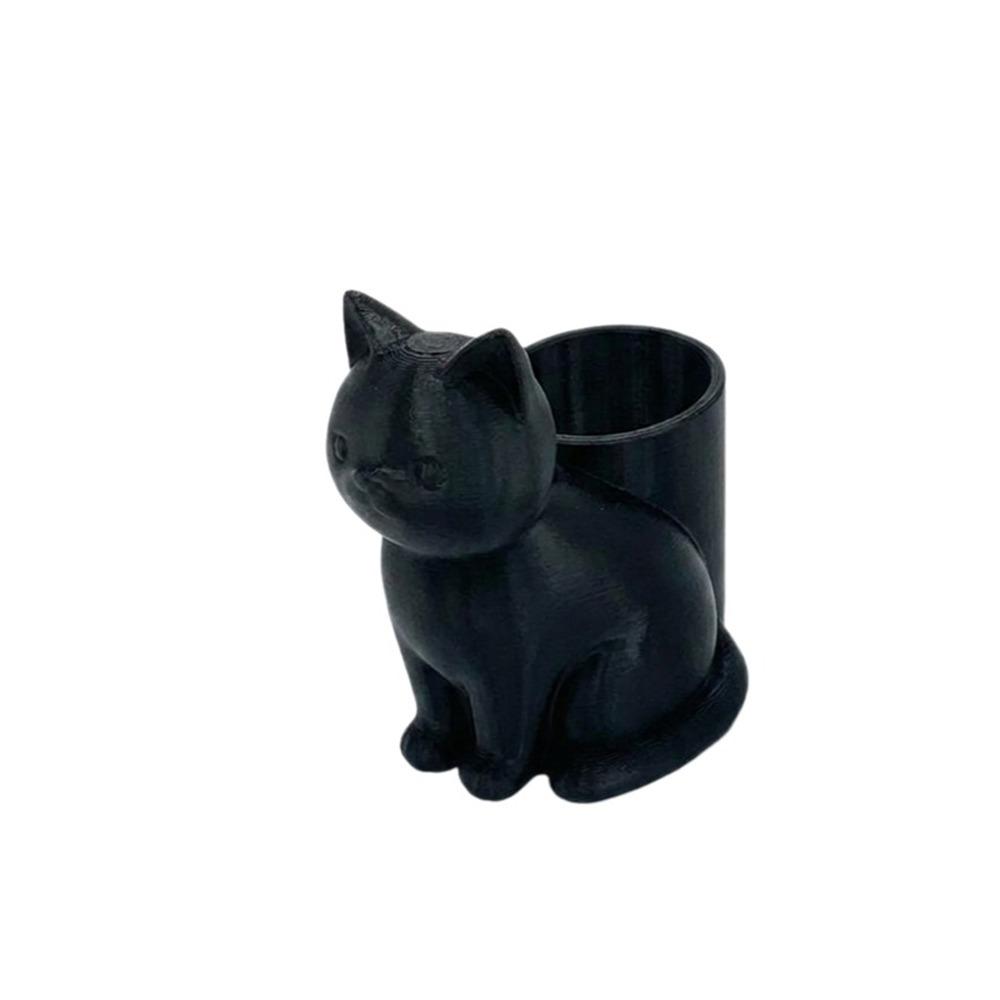 Cute Cat Pen Holder 3D Printed Stationery Storage Box Creative Cat-Shaped Storage Tube Student Use чёрный