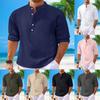Men's New Solid Color Casual Cotton And Linen Standing Collar Long Sleeved Shirt
