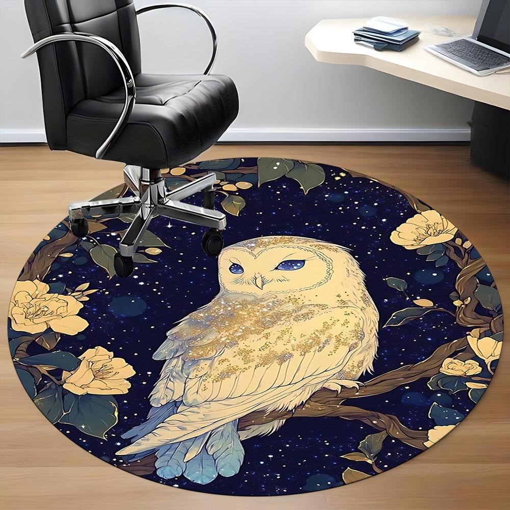 1PC Night Owl Office Round Area Rug, Indoor Mat Suitable For Office, Under Office Chairs Bedroom Living Room Home Decor, Room DecoT1223053