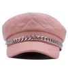 Leather Painted Hat Women's Chain Flat Top Army Hat Autumn Winter Warm Cap
