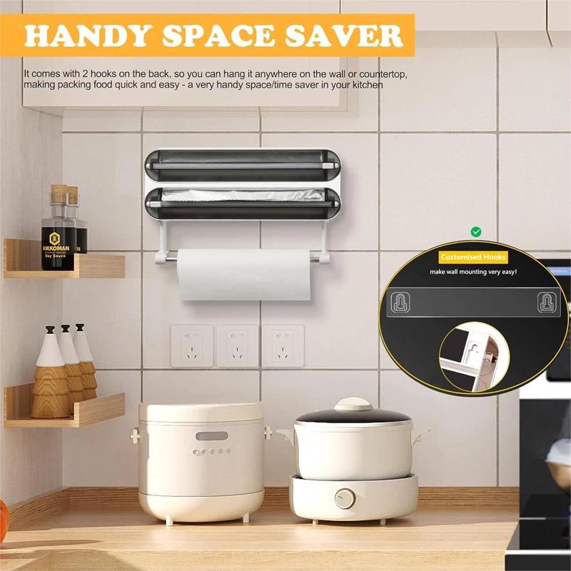 Plastic Wrap Dispenser Cutter Reusable Cling Film Dispenser Dispenser with Slide Cutter for Aluminum Foil Tin Foil Baking Paper