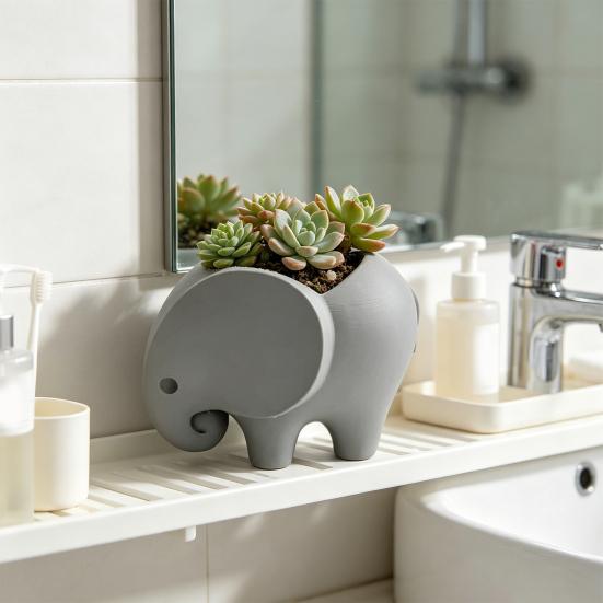 3D Printed Elephant Planter Pot, Cute Small Desktop Ornaments, Multi-Purpose Flowerpot And Pen Holder, Simple Home Office Decor
